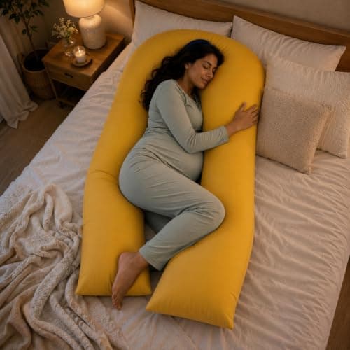 ARLINENS 9ft Long U Shaped Full Body Cuddly Comfort Pregnancy Support Pillow for Side Sleeping Maternity Back & Arthritis Support with Free Pillow Case (Mustard) — view 3
