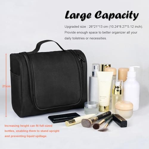 FITDON Large Hanging Toiletry Bag Travel Wash Bag, Portable Makeup Bag Organizer Waterproof Shaving Bag Gym Shower Bathroom Bag, Black — view 2