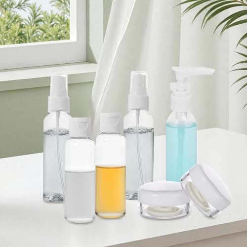 8Pcs Travel Bottles for Toiletries,100ml Travel Spray Bottle Mini Shampoo and Conditioner Set,Plastic Refillable Travel Pots,Clear Empty Small Jars with Lids for Traveling Make-up Skincare Cleaning — view 4