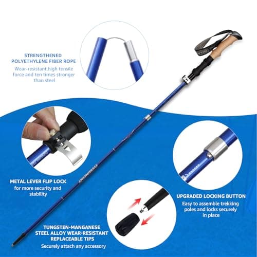 Overmont Hiking Poles Foldable Aluminium Ultralight - Adjustable 105-125 cm Trekking Poles - Nordic Walking Poles 1 Pair with All-Terrain Accessories Blue — view 4