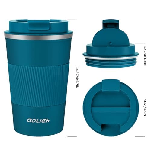 Aolieh Travel Mug 380 ml, Insulated Coffee Cup with Lid, Reusable Stainless Steel Thermal Cup for Coffee, Tea & Cold Drinks, Leak-Resistant Double-Walled Travel Mug, Blue — view 6
