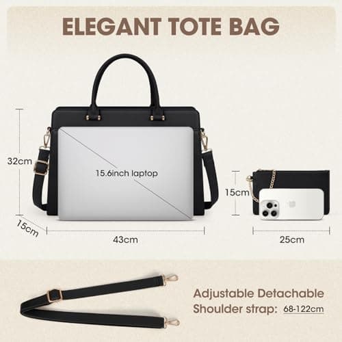 RAINSMORE Laptop Tote Bags for Women 15.6 Inch Designer Ladies Leather laptop handbags Waterproof Briefcase with Clutch Bag for Work School Business Black — view 6