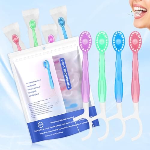 XPJBKC 26PCS Disposable Toothbrush with Toothpaste, 5 in 1 Travel Toothbrush Set with Paste Tongue Scraper Toothpick DentalFloss, Travel Toothbrush and Floss for Work, Trip, Traveling, Camping