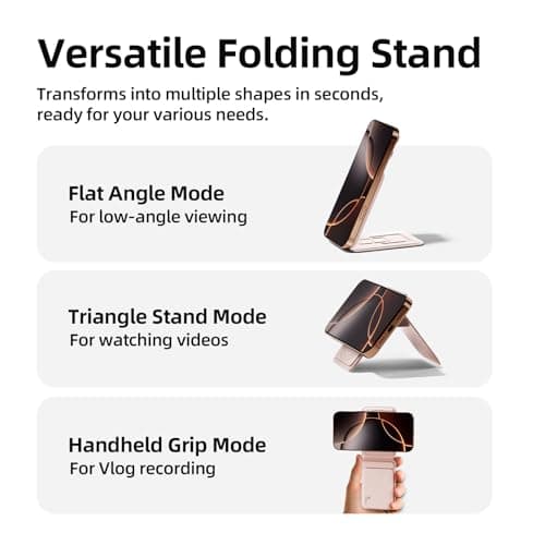 Bettdow Magnetic Tripod Stand for iPhone 17/16/15/14/13/12 Series, Portable Phone Tripod Stand with Card Holder for Self-Vlogging, Surfing, Macro Photography, Video Calls, Pink — view 4