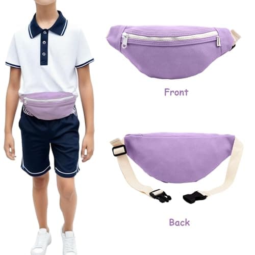 Kids Bumbag, Canvas Fanny Pack for Kids Crossbody Waist Bag for Unisex Toddler Boys Girls (Purple) — view 4