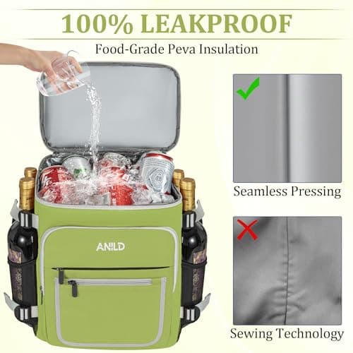 Insulated Backpack Bag 30L for Camping, Picnic, BBQ, Beach, Hiking, Green — view 4