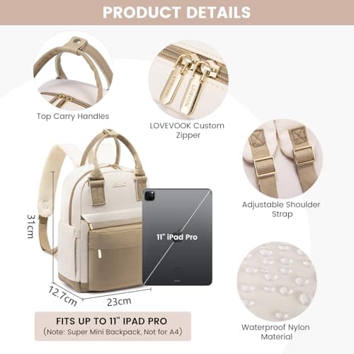 LOVEVOOK Backpack Womens Small Fashion Rucksack Bag for Ladies with USB Port Waterproof Handbag for Girls Anti-theft Mini Casual Daypack City Pack for School Uni Travel, Beige Khaki — view 5