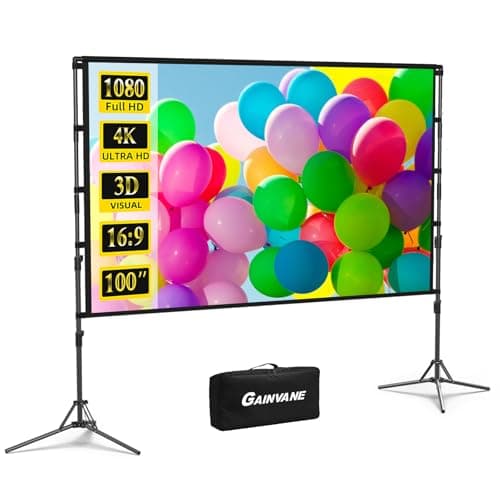 100 Projector Screen with Stand Foldable Portable Movie Screen 100”(16:9), HD 4K Double Sided Projection Screen with Carry Bag Indoor Outdoor Video Screen for Home Theater