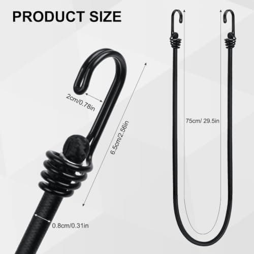 5-Pack Heavy Duty Bungee Cords with Hooks Weather Resistant Bungee Rope with Metal Double-J Hooks 8mm Thick Black Elastic Straps for Securing Luggage, Tarps, Tents and Outdoor Gear - 29.5” Long — view 3