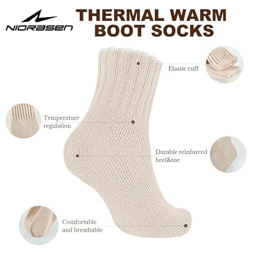 Niorasen Thermal Socks for Women, 3 Pairs Wool Winter Warm Thick Socks, Full Cushioned Cosy Comfy Ladies Hiking Walking Boot Crew Sock with Gifts Box, 4-8 Black DarkGrey Apricot — view 4