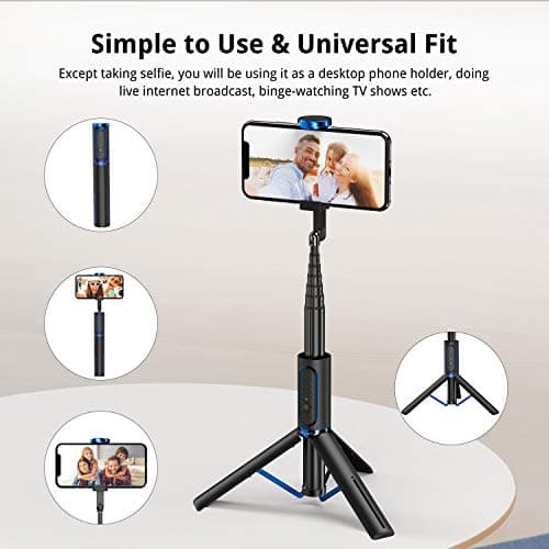 ATUMTEK Selfie Stick Tripod, 3-in-1 Extendable Aluminum Phone Tripod with Detachable Bluetooth Remote, Compatible with iPhone 17/16/15/14/13/12/11/11 Pro/XS Max/XR and Samsung Smartphones, Blue — view 6