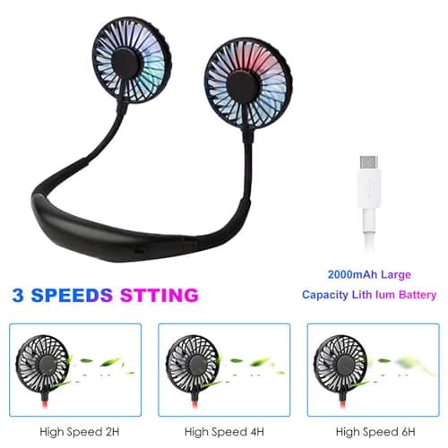 Dual Cooling Neck Fan, Portable USB Charging Neck Hanging Fan, Dual Cooling Mini Fan, Outdoor Lazy Fan with LED Lights and Aromatherapy — view 4