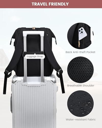 LOVEVOOK 18 Inch Backpack Womens, Large Laptop Rucksack Bag for Ladies, Daypacks for Office Teacher Nurse, Fashion School Bags for Work University Travel, Black — view 6