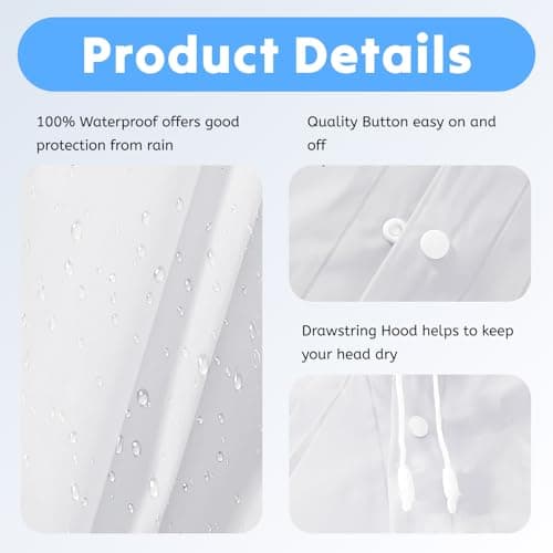 AropaeenGlowry 2-Pack White Waterproof Rain Poncho with Hood & Sleeves - Reusable EVA Raincoat for Adults, Camping & Travel — view 4