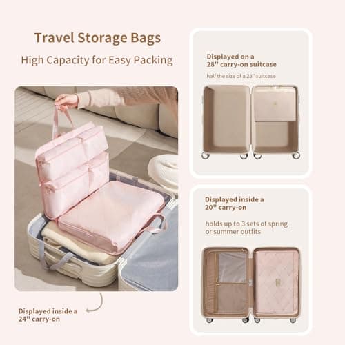 7-in-1 Travel Storage Bag, Foldable Hanging Packing Cube with Compartments for Clothes, Pink (Pink) — view 5
