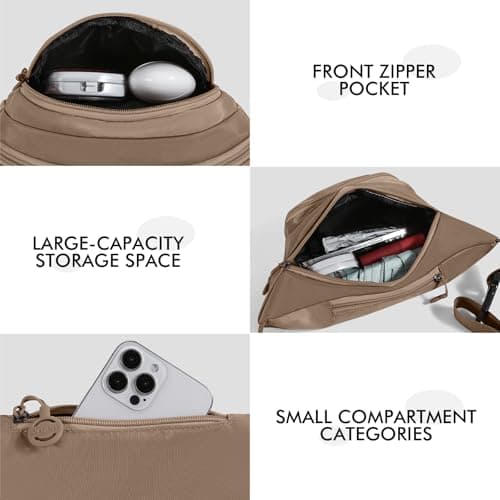 Waterproof Bum Bag for Women with Adjustable Belt, 3-Zipper Pockets, Lightweight Large Capacity Waist Bag, Bumbags for Ladies for Travel Running Daily Use (Khaki) — view 3
