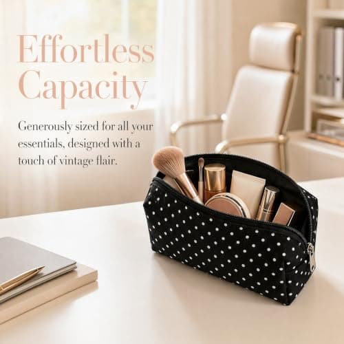 Polka Dot Multi Compartment Pencil Case, Canvas Stationery Storage Pouch — view 2