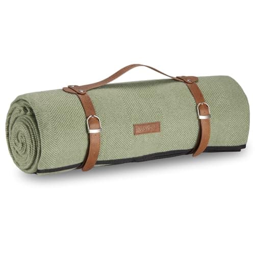 VonShef Picnic Blanket, Green Herringbone, 200x220cm