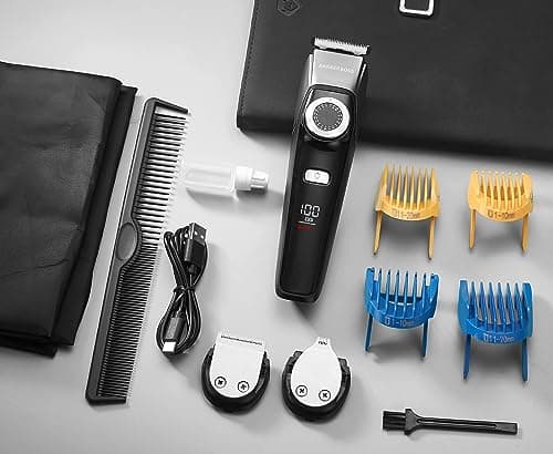 BarberBoss 3-in-1 Facial Grooming Kit for Men, Hair, Beard Trimmer, Detail Trimmer, Precision Control Dial, 4 Guide Combs, USB Rechargeable, LED Display, 100% Waterproof — view 6