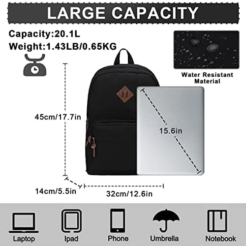 School Backpack Men Women,20L Black Rucksack School Bag for 15.6" Laptop — view 2