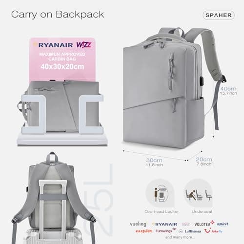 SPAHER for Ryanair Cabin Bag 40x30x20 Underseat Travel Cabin Backpack Laptop Backpack 15.6 Inch with USB Charging Port Waterproof Carry on Hand Luggage Daypack Men Women Rucksack for School Business — view 2