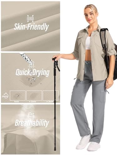 Faysfad Women's Safari Shirt UPF 50 UV Sun Protection Quick Dry Shirts Long Sleeve Hiking Walking Fishing Outdoor Travel(5081,Light Khaki,L) — view 5
