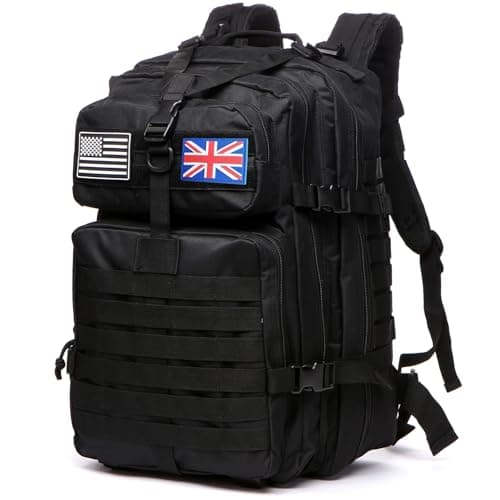 Thuram 50L Durable Nylon Waterproof Fishing Hunting Backpack Outdoor Military Rucksacks Tactical Sports Camping Hiking Bags (Black)