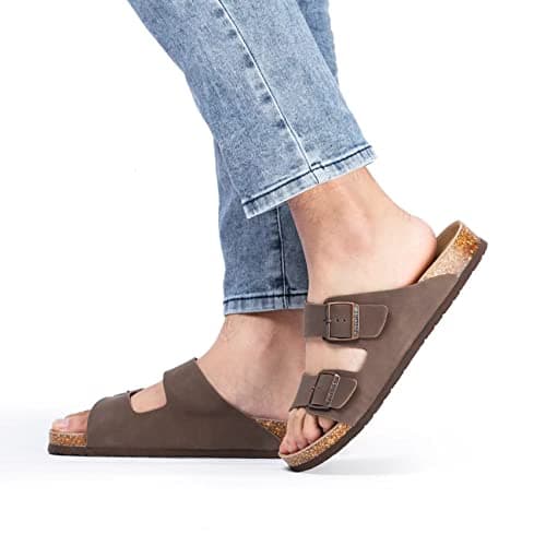 FITORY Men's Sandals, Cork Footbed Slip On Slides Brownish Yellow Size 7.5 — view 6