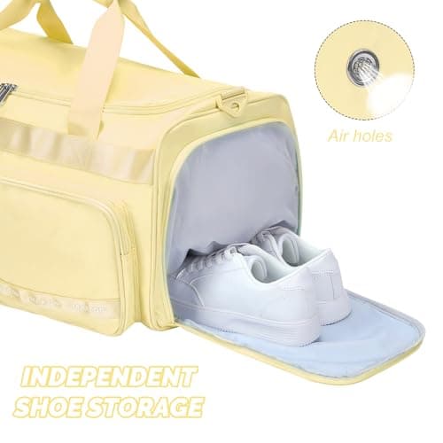 MAXTOP Travel Duffle Bag for Women Carry On Tote Weekender Overnight Bag Large Capacity Duffel Bag with Shoe Compartment,Gym Tote Bag with Dry and Wet Separation Yellow — view 4