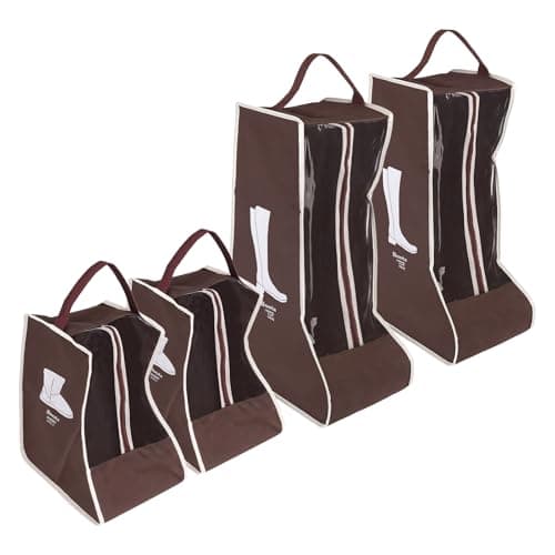 4pcs Boot Storage Bags, Brown Tall & Short Boots Protector Bags with Handles & Transparent Window Dust Proof Waterproof Boot Travel Bag for Travel Home Storage