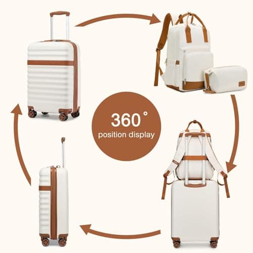 Kono 20 Inch Cabin Luggage Set with Backpack Toiletry Bag (Cream/Brown) — view 4