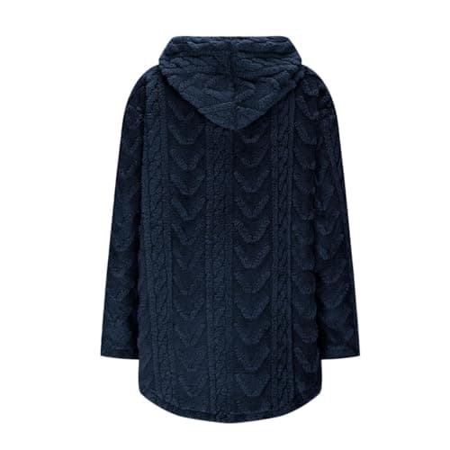 SYDUZAX Fleece Hoodie Women Double Fluffy Long Hoodies Sherpa Teddy Bear Hooded Sweatshirt Plain Winter Plush Warm Fuzzy Coats Pullover Thermal Tops Ladies Snuggle Hoodies Casual Outwear Navy — view 6