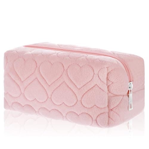 Sibba Makeup Bag Puffy Make Up Toiletry Cases for Women Zipper Cosmetic Pouch Travel Handbag Organizer Traveling Skincare Purse Shower Bathroom Washing Beauty Organization Storage Organizatio(Pink)
