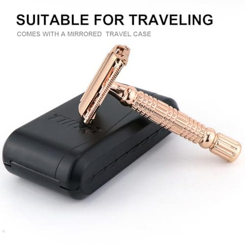 BAILI Butterfly Double Edge Safety Razor Rust-proof Reusable Manual Wet Shaving for Men Women with Mirrored Travel Case Rose Gold BD177C — view 6