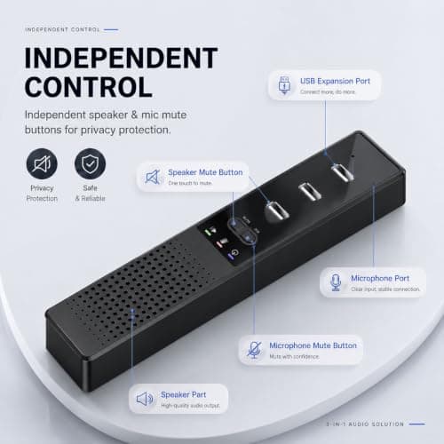 lorvannis 3 in 1 USB Computer Speaker with Microphone, PC Laptop Desktop Conference Speakerphone with Mic for Smart Home Office and Online Study，360 Degree Enhanced — view 6