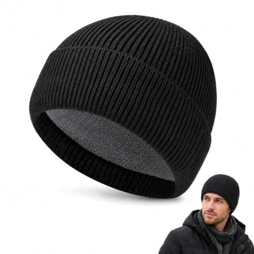 WHJYCC Black Beanie Hat for Men & Women, Fleece Lined Winter Knit, One Size
