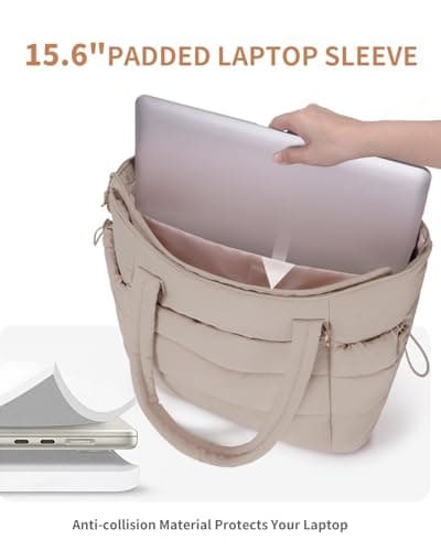 Tote Bags for Women with Zipper, Set of 2 Shoulder Handbags with 15.6 Inch Laptop Compartment & Water Bottle Pocket for Work School Travel College,Beige (Patent Pending) — view 3
