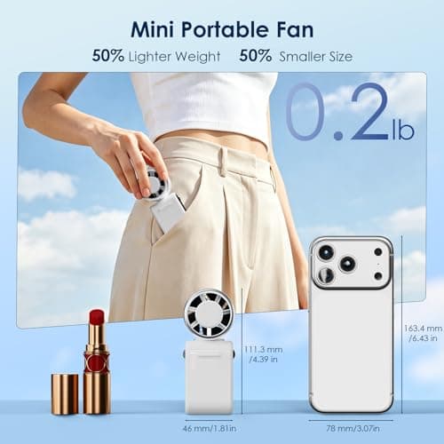GEMWON Portable Handheld Turbo Fan High Speed, 100 Speed 12H Cooling, Small Hand Held Fan, Rechargeable Mini Personal Hand Fan, Battery Operated Neck & Desk,Travel Essentials, Holiday Gifts White — view 2