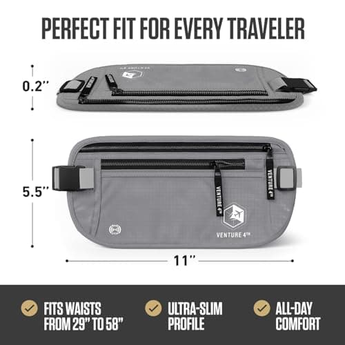 Venture 4TH Travel Money Belt - Keeps Your Cash Safe When Travelling - Hidden Waist Passport Holder with RFID Blocking Technology is Designed for Superior Anti-Theft Protection and Comfort (Silver) — view 3