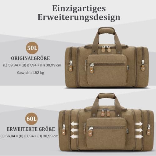 Gonex 60L Expandable Canvas Holdall for Men, Travel Duffle Overnight Bag — view 2