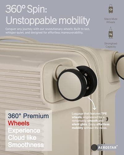 Aerostar 24” Medium Lightweight PP Hard Suitcase 4 Silent Spinner Wheels Check-in Luggage Integrated TSA Combination Lock for 15 to 20kg (Beige, 75 Litre) — view 4