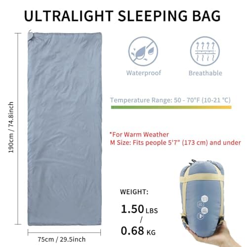 NewDoar Ultralight Backpacking Sleeping Bag 50-70°F, 1.5lbs, Waterproof & Machine Washable, 2-Way Zipper for teens,Couples,Women,Men Compact for Hiking/Camping (M/L Sizes) — view 3
