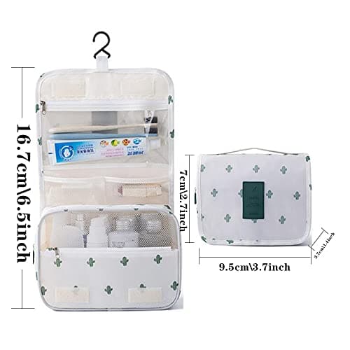 Travel Toiletry Bag Hanging Wash Bag Portable Women Girls Cosmetic Makeup Organizer with Waterproof Drawstring Bag Bathroom Shower Bag for Business Trip, Gym, Vacation & Household (Cactus) — view 2