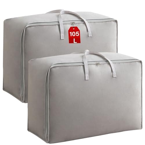 SEPSCO Clothes Storage Bag Large 2Pcs, Duvet Storage Bags King Size With Zips Foldable Thicken Nonwoven Fabric Moving Packing Totes Bag for Comforters Quilt Blankets Bedding Cushion Travel (Grey)