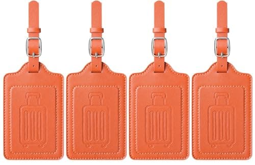 Teskyer 4 Luggage Tags for Suitcases, Travel Essentials, Orange