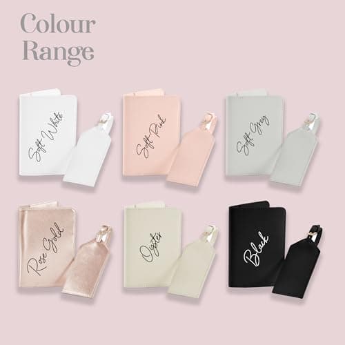 Daytripper Personalised Passport Holder & Luggage Tag, Custom Initials, Leather Luggage Set, Travel Essentials, Honeymoon, Newly Weds, Passport Cover, Travel Wallet (Oyster) — view 2