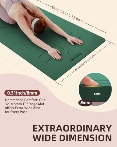 YOTTOY Yoga Mat, 72"x 32"x1/3" Wide Non-Slip Exercise Fitness Yoga Mats,Eco-Friendly TPE Exercise Mats for Women Men Home Workout with Strap Bag (Green, 183 * 80cm*8mm) — view 2