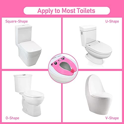 Pejoye Folding Toilet Seat Toddler, Portable Toilet Training Seat for Kids, Foldable Travel Toddler Toilet Seat in ABS Material with 8 Anti Slip Silicon Pads and 1 Carry Bag, Pink Panda — view 5