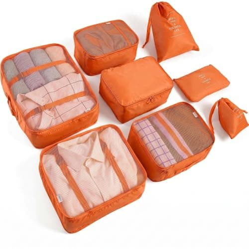 LANSKLBD 6/8 Set Packing Cubes for Suitcases Travel Luggage Packing Organizers,Travel Accessories Essentials Luggage Organizer with Shoe/Tioletry/Laundry Bag (Orange, 8 set)