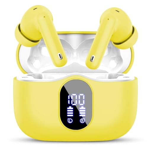 Btootos Wireless Earbuds, Bluetooth 5.4 Headphones In Ear with 4 ENC Noise Cancelling Mic, New Bluetooth Earbuds Mini Deep Bass Stereo Sound, 36H Playtime LED Display Wireless Earphones Yellow